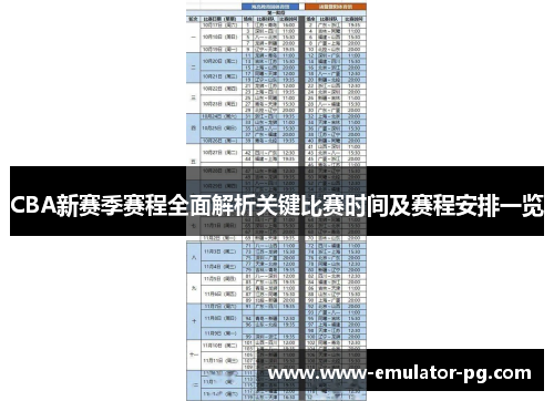 CBA新赛季赛程全面解析关键比赛时间及赛程安排一览